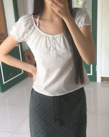Arring Halter Shirring Puff Laced Blouse