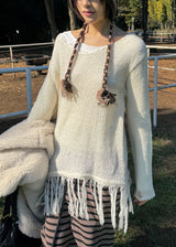 フリンジVロングニット