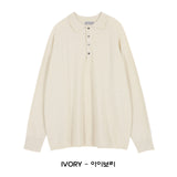 LMN Dot Raglan Button Collar Knitwear (5 colors)