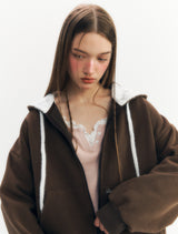 Fluffy Zip-Up Hoodie (Brown)