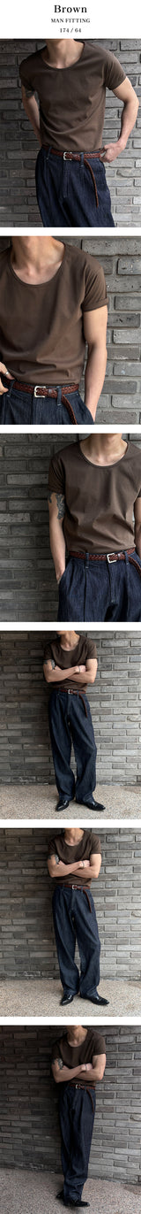 [MUSCLE FIT] U neck muscle half-shirts(8color)