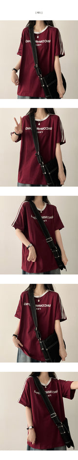 UN Lettering Track Line Oversized Fit Short Sleeve T-shirt
