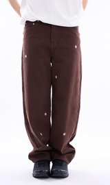 Snow embroidery wide cotton pants