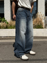 Dun paper washed wide denim