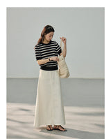 Minimal Vintage Washing Embroidered Denim Pencil Skirt
