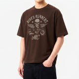 Men’s Cotton Short-Sleeve Cropped T-Shirt Motorcycle Brown