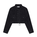 ブラックルーズフィットクロップドデニムジャケット code 20003
