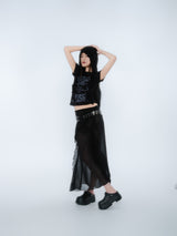 SILHOUETTE RUFFLE MAXI SKIRT [BLACK]