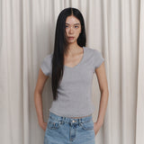 C 90S LINE V-NECK HALF-SLEEVE T-SHIRT_GREY