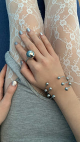 シルバー ボール ピアス バングル