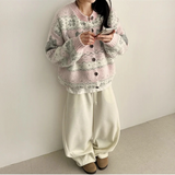 Pink snowflake cat knit cardigan