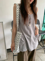 Fineb Button Pocket Layered Sleeveless One Piece