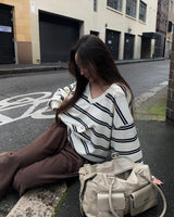 [ORIGINAL] Soy Stripe V-Neck Oversized Sweatshirt