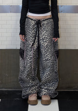 leopard lace cargo pt - black