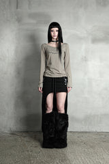 ROSE CUT-OUT SKIRT #BLACK (FLEECE LINED)