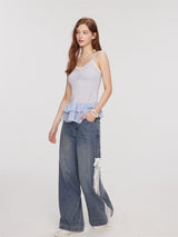 Feminine Double Strap Layered Frill Blouse