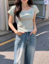 Border Square Slim Short Sleeve T-Shirt (3color)