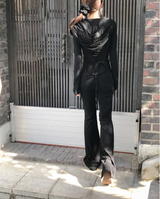 [♡MADE♡] puppy velour hip lettering slim bootcut pants