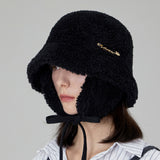 VARZAR Safety Pin Sherpa Fur Flap Bucket Hat / Black