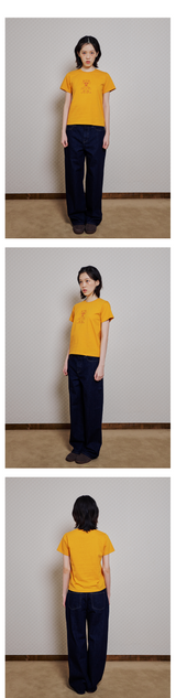 キャットガールスリムTシャツ - イエロー