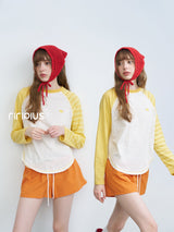 Riverstone Plus ドーパミン カラフルストライプ ルーズ ロングスリーブ Tシャツ