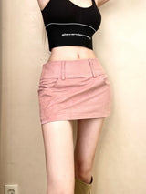 1386. Suede low pocket mini sk (2color)
