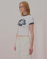アロハフラワーリンガークロップTシャツ-WHITE