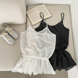Layered frill see-through ribbon A-line strap sleeveless