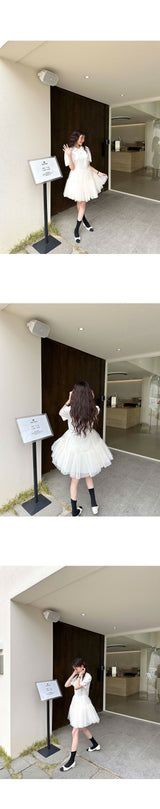 [SALE] Short sleeve collar lace puff dress