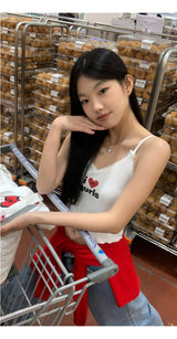 I Love Girl　vネックスリーブレスクロップトップ