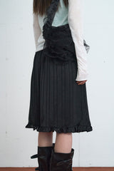 Satin Frill Midi Skirt (Black)