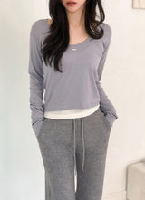 Pendant Layered U-neck Tencel T-Shirt (5color)