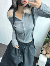 FUR PETIT SLIM HALF CROPPED ZIP-UP 🖤🩶🤍3COLOR
