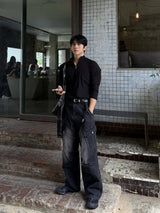 マッスルフィットリブドハーフジップアップニット