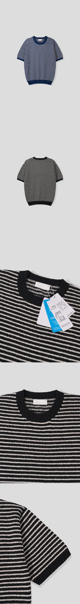 [S/S] ストライプブークルハーフニット(4color)