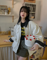 Mel pocket leather pointed work jacket