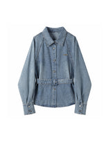 Mia Belted Gold Raglan Shirt Light Blue Denim
