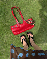 Punching Eyelet Buckle Baguette Shoulder Bag