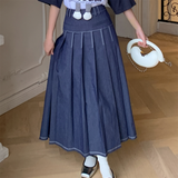 カモーリ デニム プリーツ ロング フレア スカート