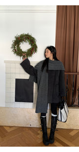 Charcoal quilted round muffler jacket