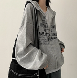 Lantic Lettering Boxy Fit Two Way Hooded Zip-Up