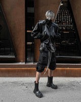 LEATHER WATERSLIDE CROPPED BOMBER