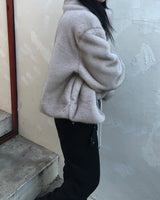 High neck fur crop jacket