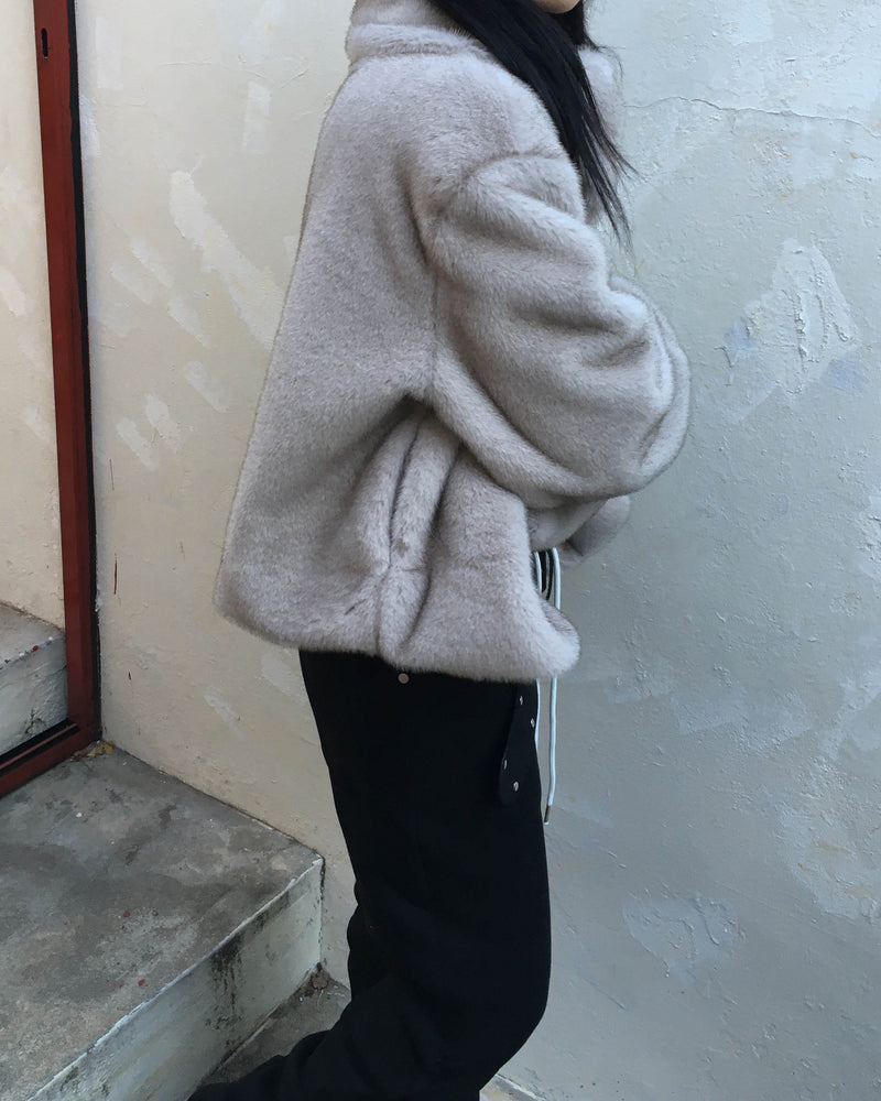 High neck fur crop jacket