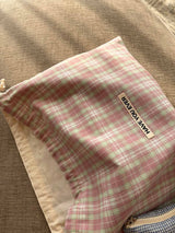 Pattern string pouch - pink check , M size