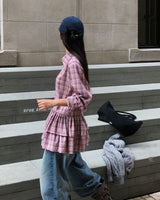 Blush Flare Check Shirt Dress