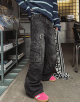 ベットウォッシングカーゴワイドデニムパンツ