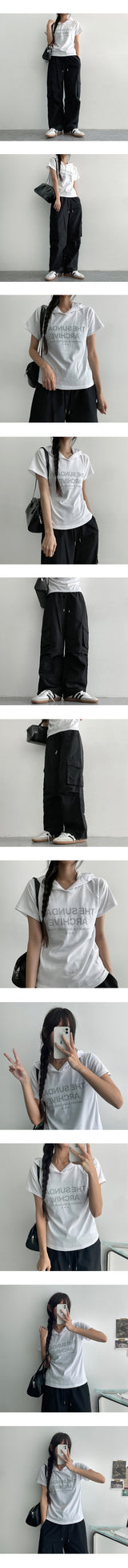 Guntle cropped short-sleeved hoodie
