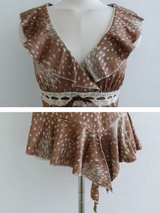 VINTAGE BAMBI PRINT RUFFLE LACE SLEEVELESS TOP