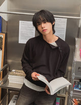 ノッチダイアゴナルボタンレイヤードロングスリーブ
